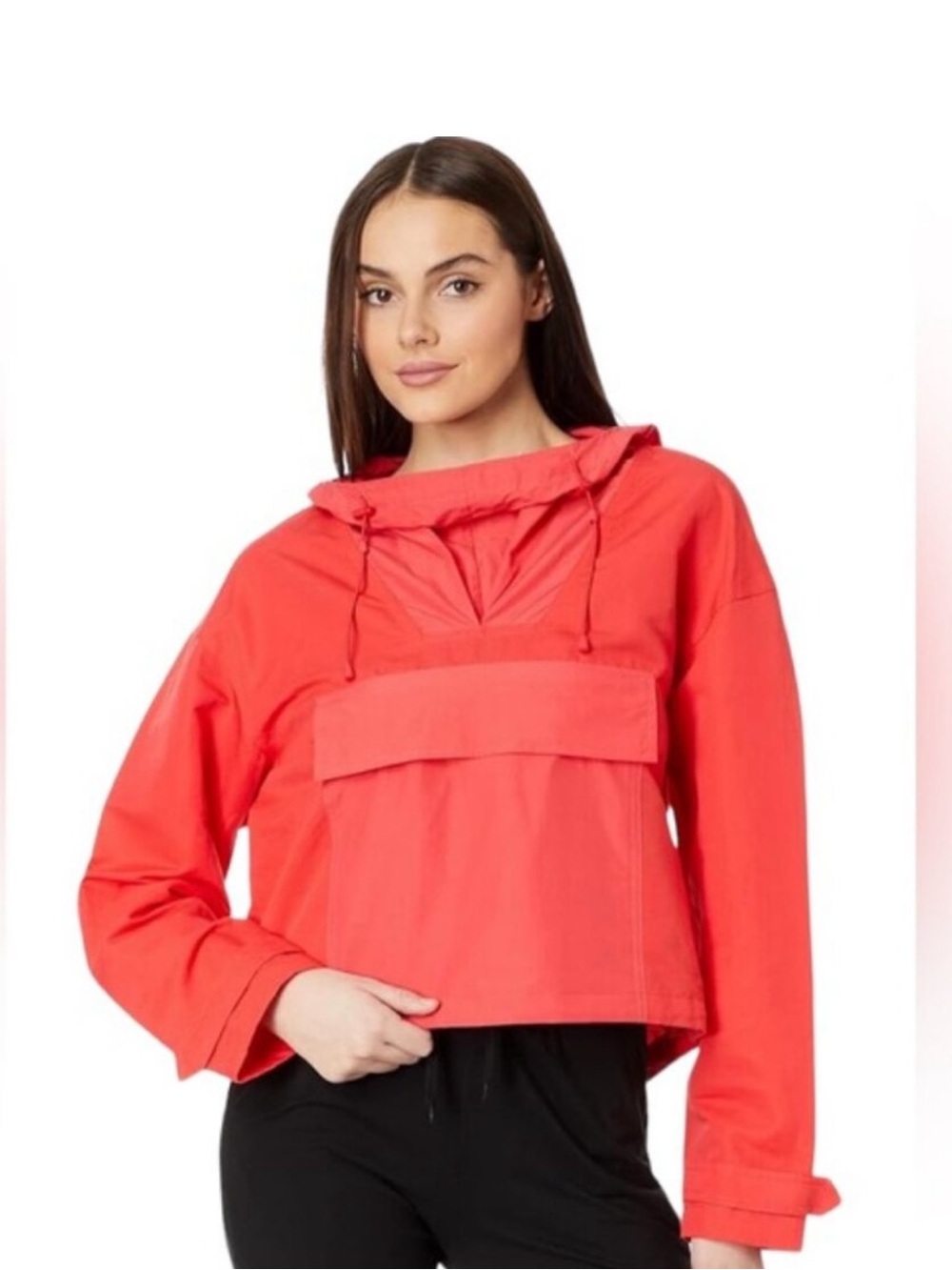 Sweaty Betty Coral Red Hooded Anorak Pullover